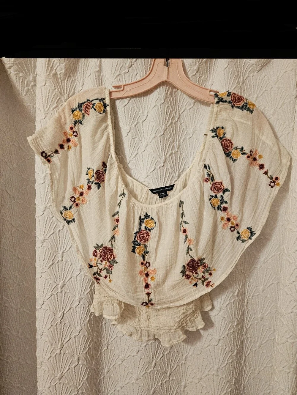 Embroidered Ivory Floral Peasant Top - Picture 3 of 12